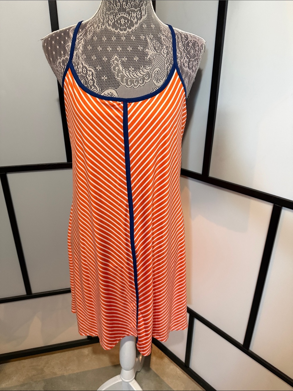 Secret Treasures Orange & Navy Striped Spaghetti-Strap Chemise